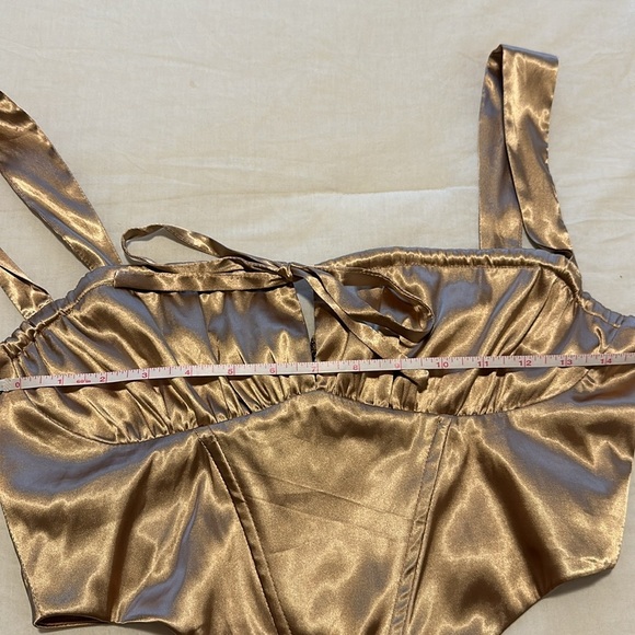NWOT Bronze/Gold Satin Corset Front Tie Top Size M - Picture 12 of 13